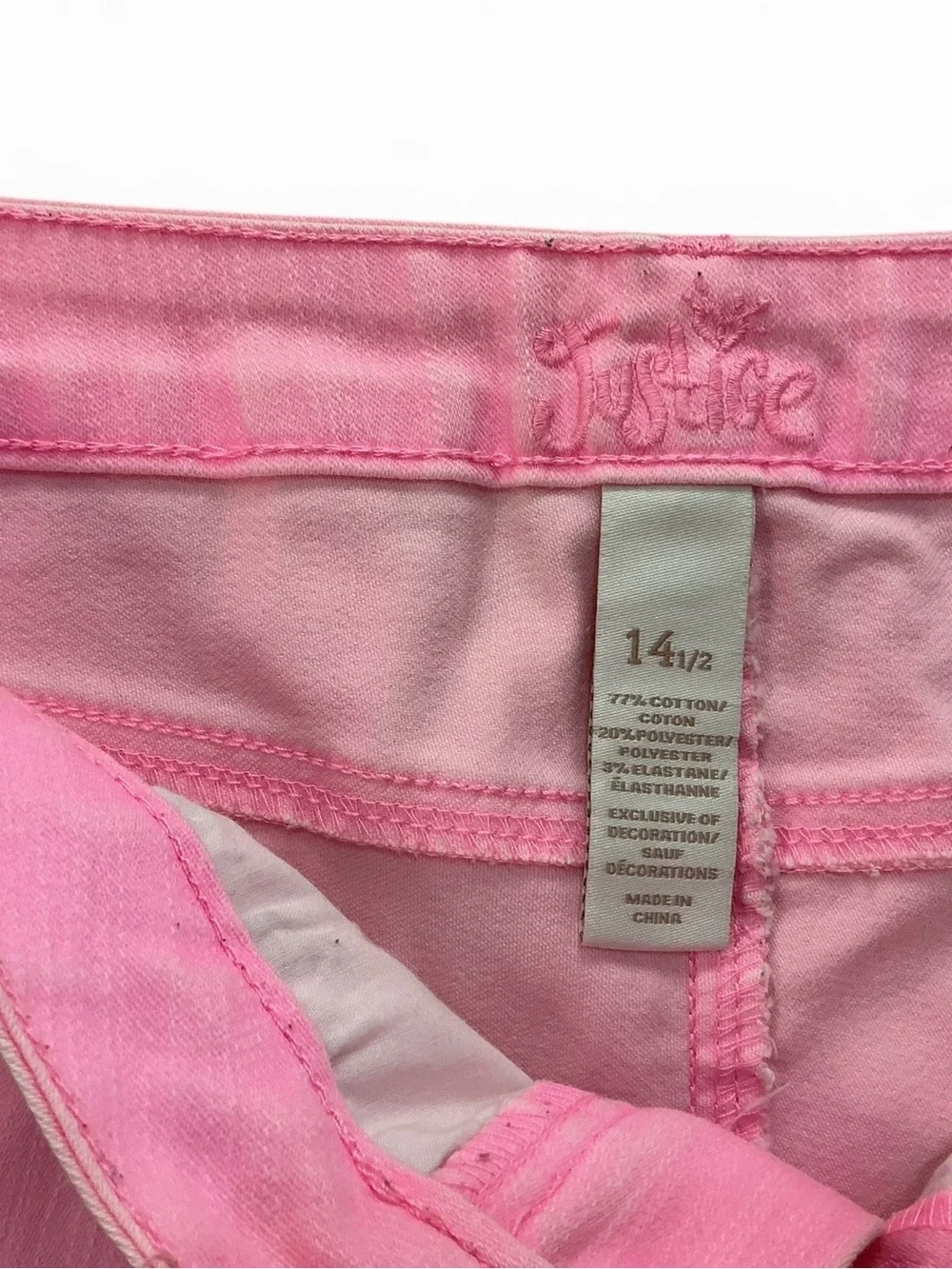 Girls Justice Stretch Denim Twill 5 pocket Low Rise Shorts in Barbie Pink-Sz14.5
